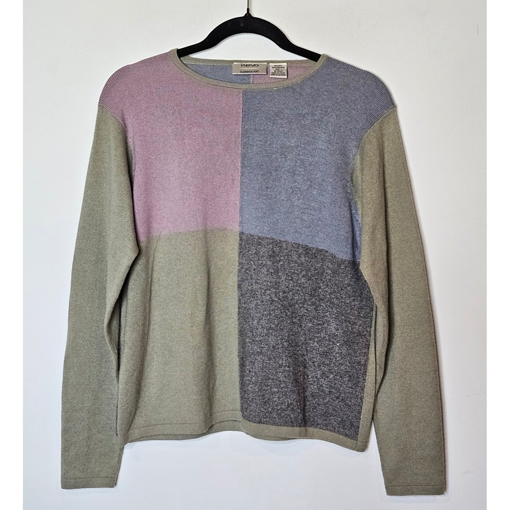 Kevo Collection Vintage Womens Large Color Block Silk Cashmere‎ Sweater Pastel